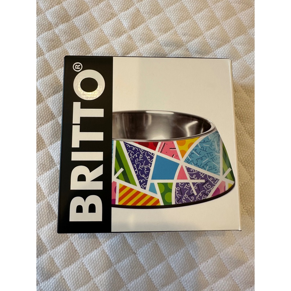 Britto Romero Pet Bowl Small Melamine Stainless Steel Colorful Pop Art Dog Cat